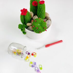 imagen de un cactus de 'peluche' hecho en la clase de Iniciacion al amigurumi